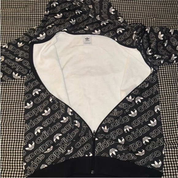 Adidas Black And White AOP Zip-Up Limited Edition Y2K Streetwear Hoodie - Picture 5 of 6